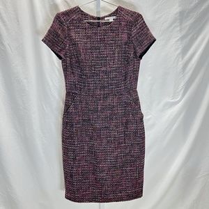 Boden Womens 6R Smart Day Tweed Shift Dress Round neck short sleeve Purple NWOT